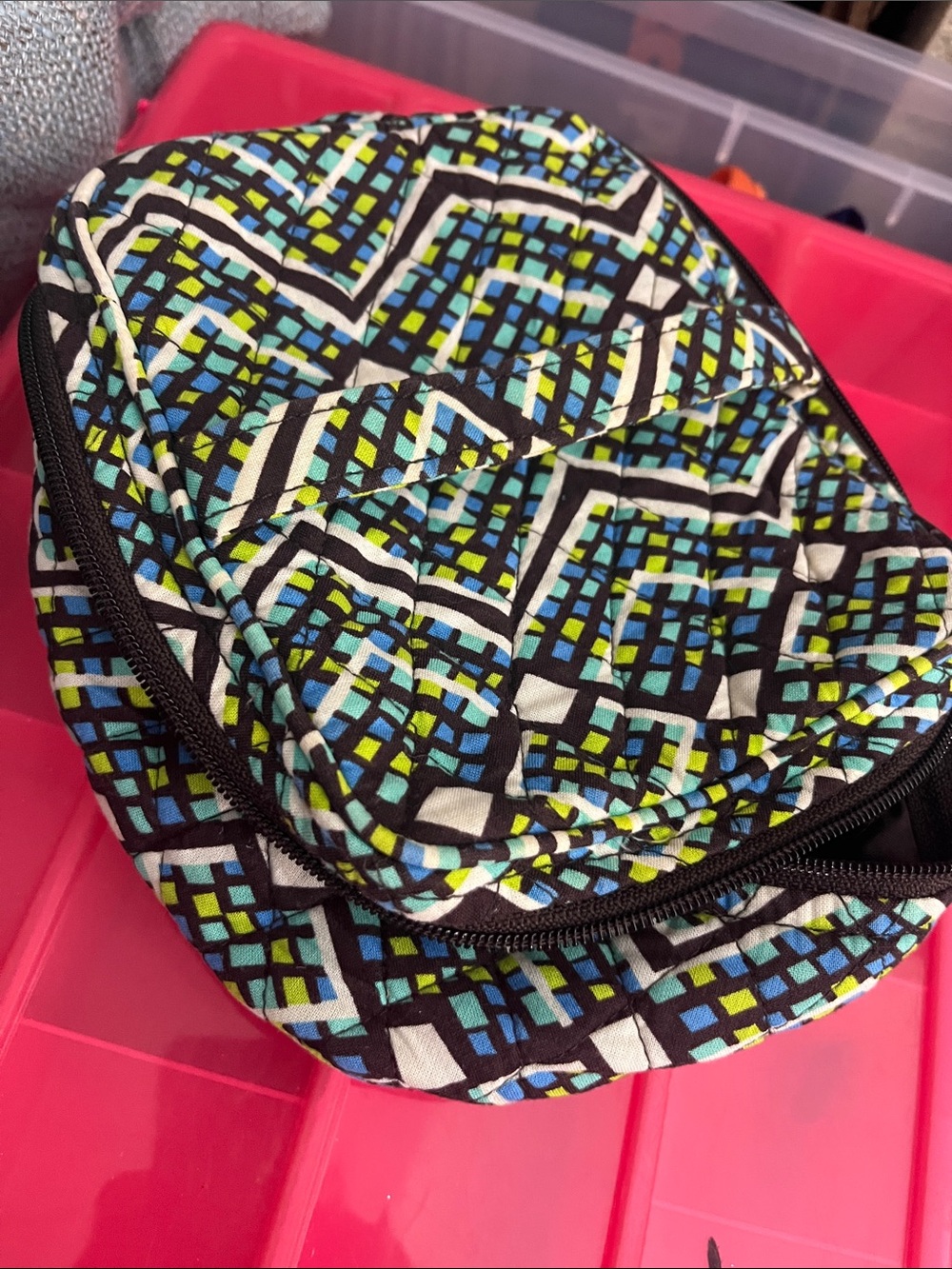 Vera Bradley Quilted Mini Bag - Black, Blue & Green Geometric c22